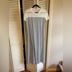 Striped Navy and White Maxi Dress with Crew Neck